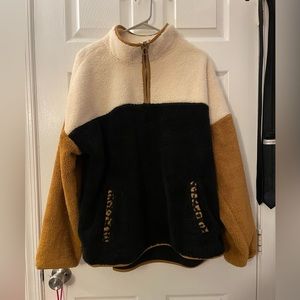 Time and true - Quarter Zip pull over, tan, brown, black leopard.